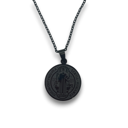 St. Benedict Cross Medal Necklace - Black Stainless Steel