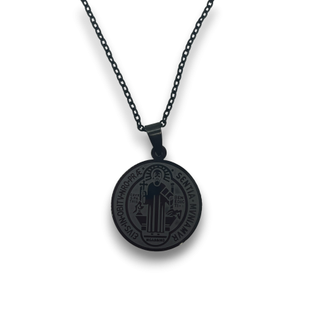 Collar Medalla Cruz de San Benito - Negro Acero Inoxidable