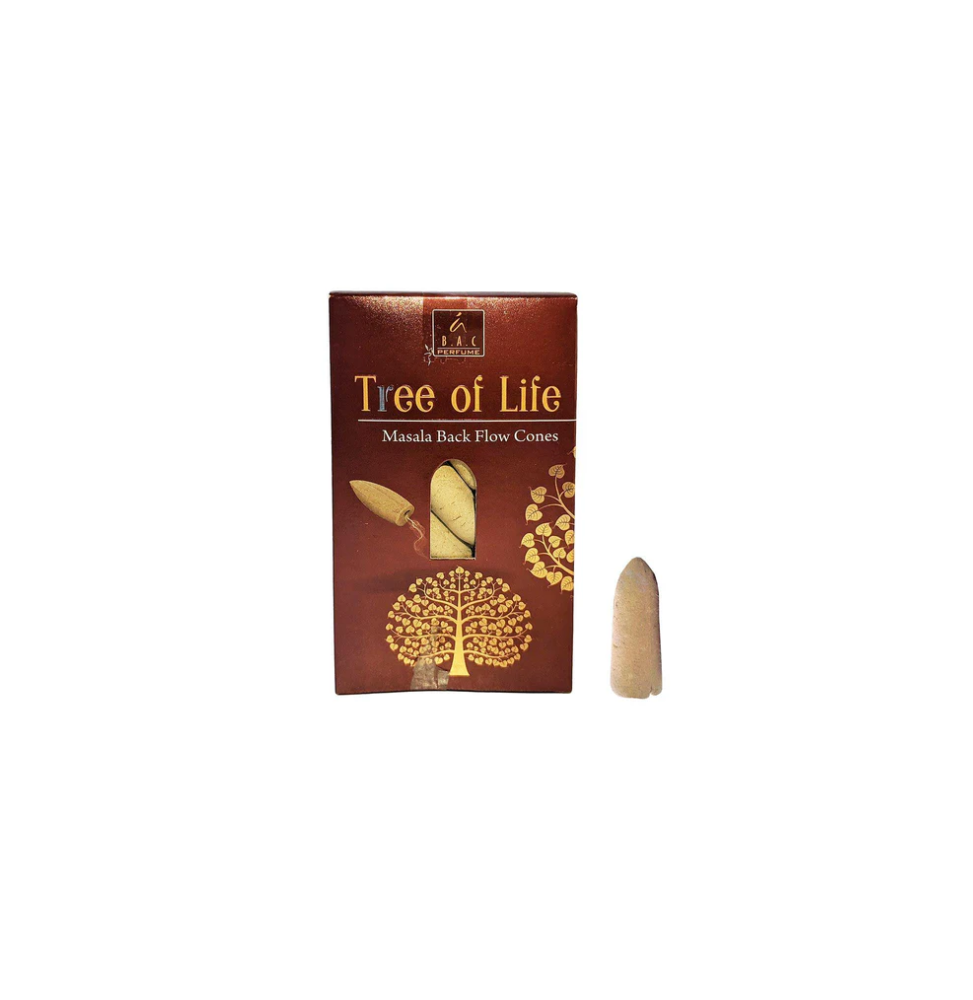 BALAJI Conos de Incienso Reflujo Arbol de la Vida - Tree of Life - Masala Black Flow Cones - 1 cajita de 10 conos