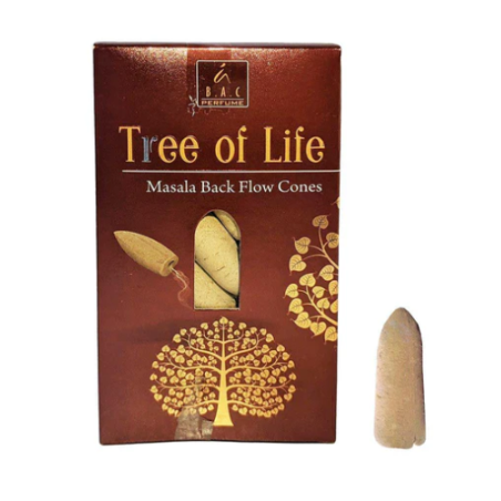 BALAJI Conos de Incienso Reflujo Arbol de la Vida - Tree of Life - Masala Black Flow Cones - 1 cajita de 10 conos