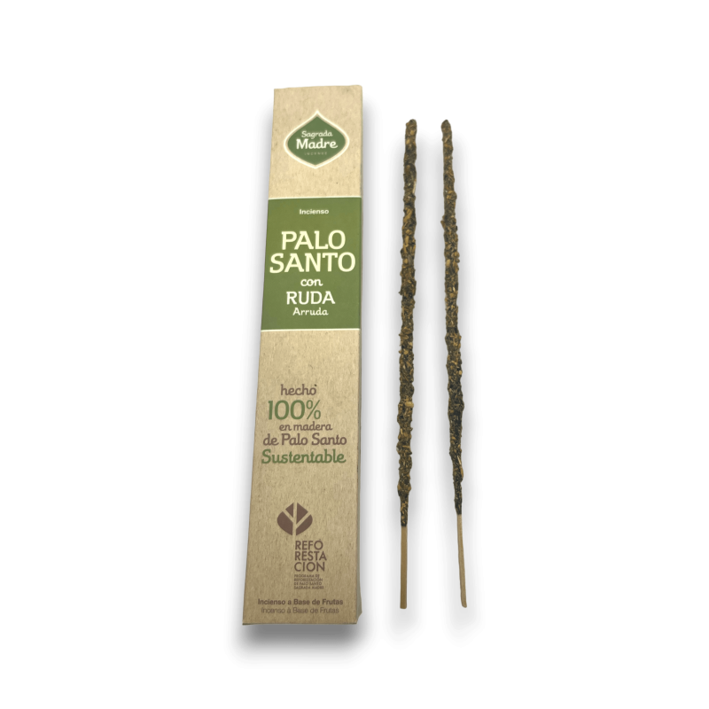 Incenso di Palo Santo con Ruta della Santa Madre - Sahumerio 8 bastoncini spessi-LINEA INCENSI SAGRADA MADRE PALO SANTO-HOSTENATURA