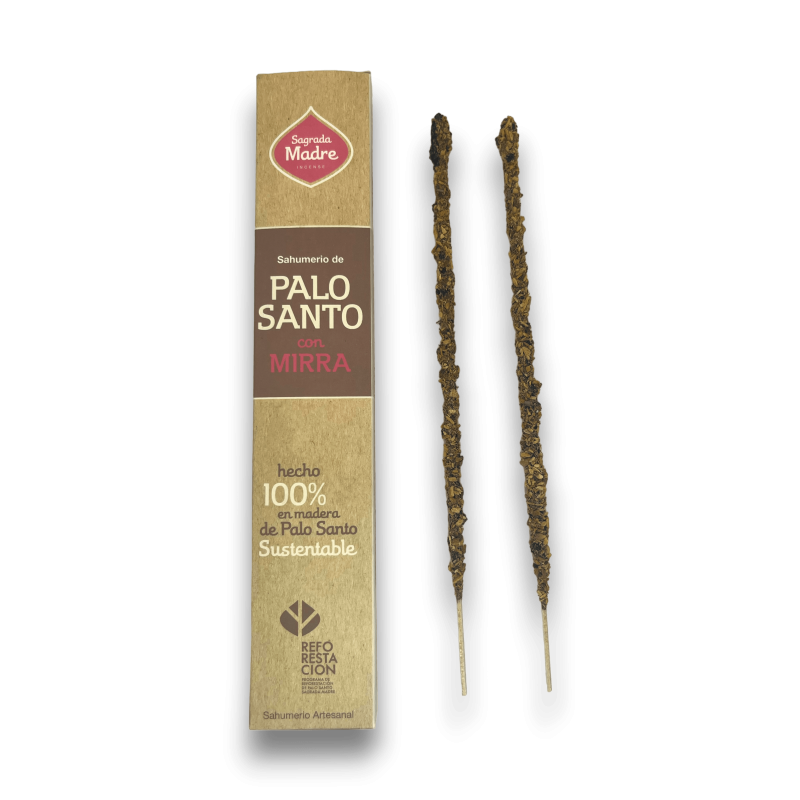 Incenso di Palo Santo con Sacra Madre Mirra - Sahumerio 8 bastoncini spessi-LINEA INCENSI SAGRADA MADRE PALO SANTO-HOSTENATURA