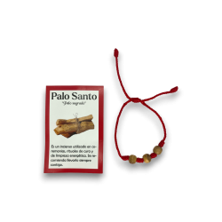 Bracciale Palo Santo Naturale - Bracciale in Corda Rossa con Palo Santo - Legno Sacro