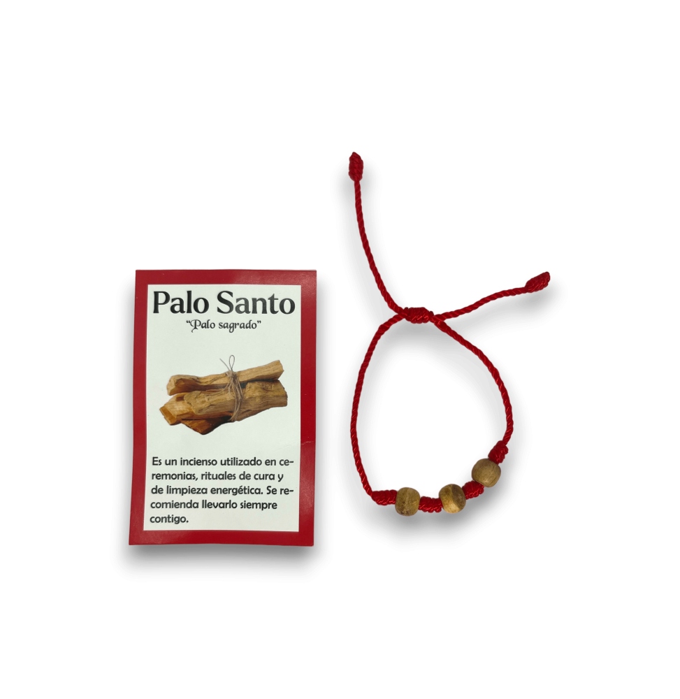 Pulsera de Palo Santo natural - Pulsera de Cuerda Roja con Palo Santo - Madera Sagrada