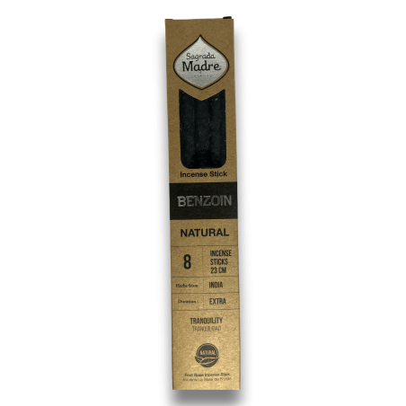 Incienso Benjuí Natural Sagrada Madre Benzoin Tranquilidad - Sahumerio 8 varillas gruesas Ecológico - Origen India