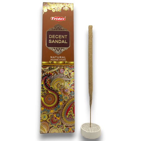 Incienso Tridev Sandalo Decent Sandal - Natural Incense Sticks - 10 varillas gruesas