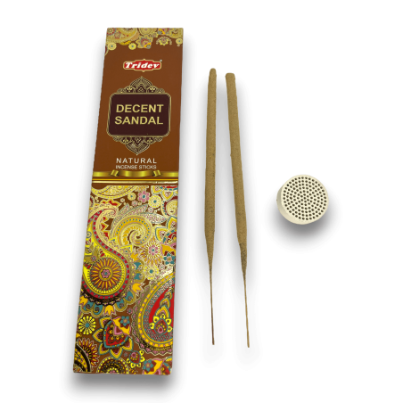 Tridev Sandalo Decent Sandal Incense - Bastões de incenso naturais - 10 bastões grossos