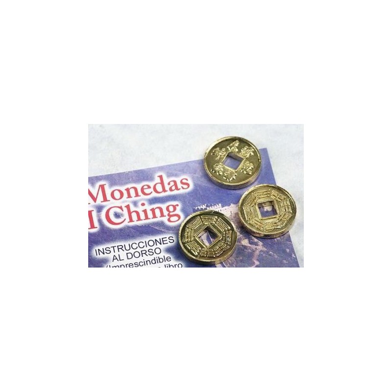 Monedas I Ching (I-ching) Doradas - Juego de 3 monedas con instrucciones-TAROT-HOSTENATURA