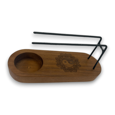 Quemador de Palo Santo Pequeño Diseño Yin y Yang Madera de Teca - 15x5,5cm - Hecho a Mano