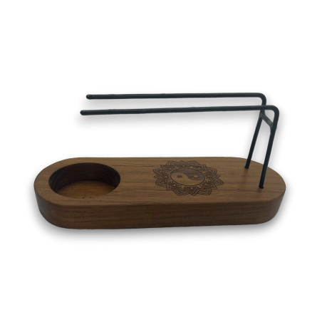 Quemador de Palo Santo Pequeño Diseño Yin y Yang Madera de Teca - 15x5,5cm - Hecho a Mano
