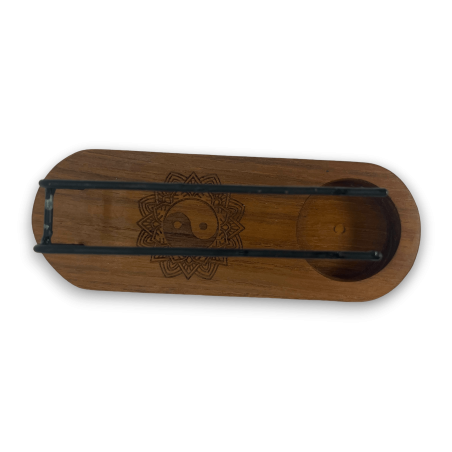 Quemador de Palo Santo Pequeño Diseño Yin y Yang Madera de Teca - 15x5,5cm - Hecho a Mano