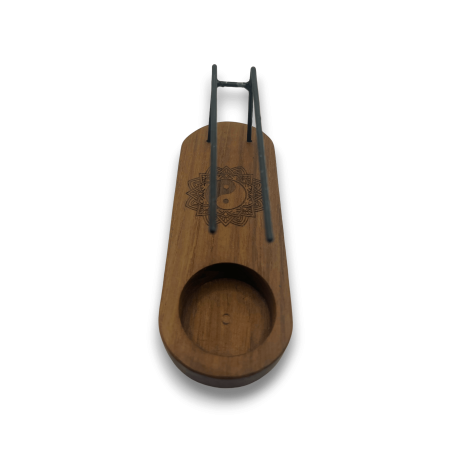 Quemador de Palo Santo Pequeño Diseño Yin y Yang Madera de Teca - 15x5,5cm - Hecho a Mano
