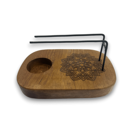Quemador de Palo Santo Diseño Mándala Madera de Teca - 15x10cm - Hecho a Mano