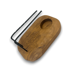 Arzător Palo Santo Hamsa Design Lemn Teak - 15x10cm - Realizat manual