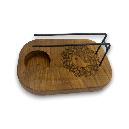 Palo Santo Yin und Yang Design Teak Holzbrenner - 15x10cm - Handgefertigt