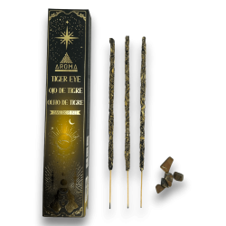 Kit de incienso de ollo de tigre AROMA Smudge Crystal Incense - Varillas de incienso con minerais - 1 caixa de 20gr.