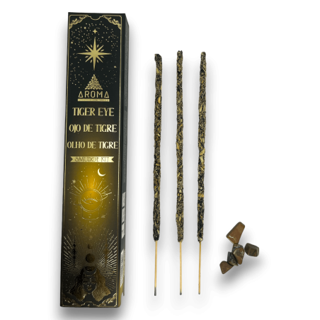 Tigerauge Räucherstäbchen AROMA Räucherset Räucherstäbchen Kristall - Räucherstäbchen mit Mineralien - 1 Schachtel mit 20gr.