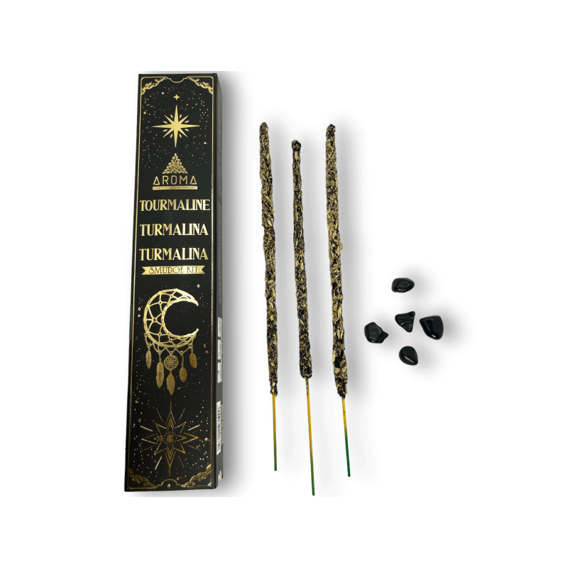 Kit de Tămâie Turmaline AROMA Smudge Crystal Incense - Bețișoare de tămâie cu minerale - 1 cutie de 20gr.-Tămâie Crystal de Aroma Fragrances-HOSTENATURA