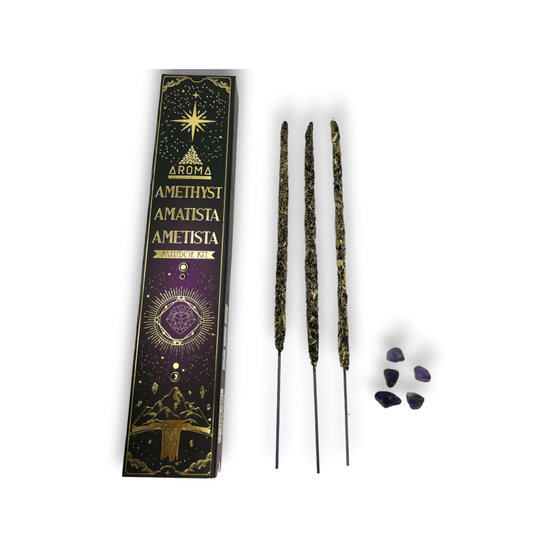 Amethist Wierook AROMA Smudge Crystal Incense Kit - Wierookstokjes met mineralen - 1 doosje van 20gr.-Kristalwierook van Aroma Fragrances-HOSTENATURA