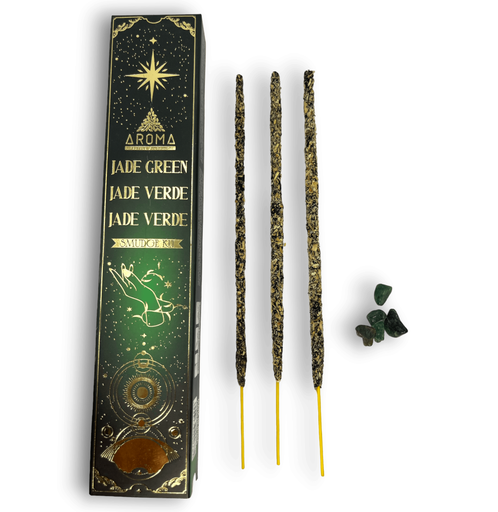 Green Jade intsentsu AROMA Smudge Crystal Incense Kit - Intsentsu-makilak mineralekin - 20gr-ko kaxa 1.