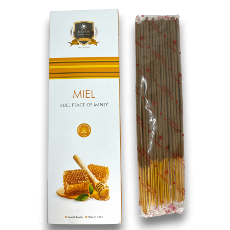 Incenso al miele Alaukik - Miele - Confezione grande 90gr - 55-65 bastoncini - Prodotto in India