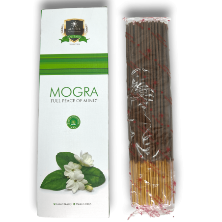 Incienso Alaukik Mogra Paquete Grande 90gr - 55-65 varillas - Hecho en India - Jazmín de Arabía