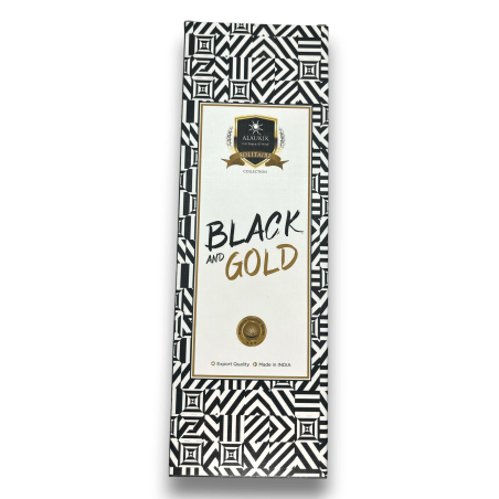 Pacote grande de incenso preto e dourado Alaukik 90gr - 55-65 palitos - Fabricado na Índia