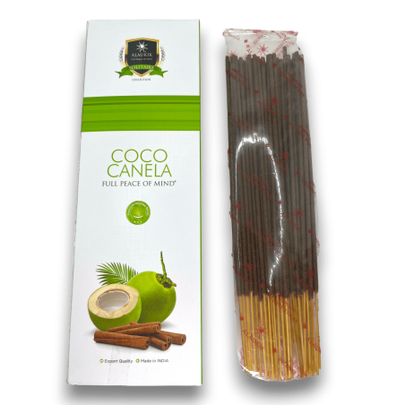 Incienso Alaukik Coco Canela - Coconut Cinnamon - Paquete Grande 90gr - 55-65 varillas - Hecho en India