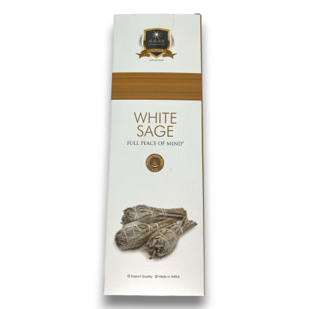 Alaukik White Sage rökelse - Vit salvia - Storpack 90gr - 55-65 pinnar - Tillverkad i Indien