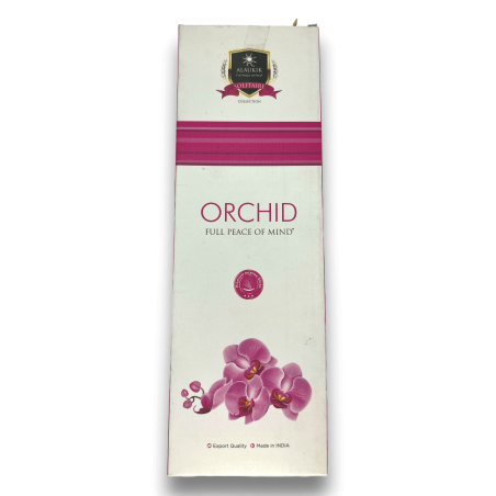 Incenso de orquídea Alaukik - Orquídea - Pacote grande 90gr - 55-65 palitos - Fabricado na Índia
