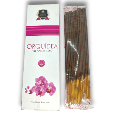 Incenso de orquídea Alaukik - Orquídea - Pacote grande 90gr - 55-65 palitos - Fabricado na Índia