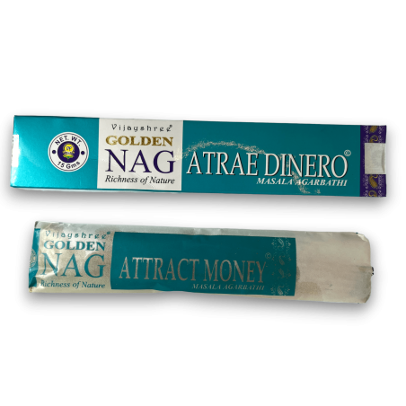 Incienso Atrae Dinero GOLDEN NAG Attract Money Masala Agarbathi - 1 cajetilla de 15gr.