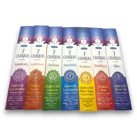 Incienso Siete Chakras ULLAS 7 Chakras - 7 paquetes de 5 barritas de incienso