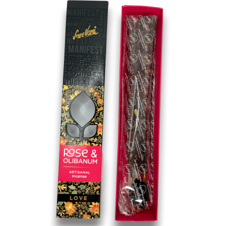 Incienso Rosa y Olíbano Amor Manifest Sree Vani Love Rose & Olibanum - Incienso Artesanal - 4 barritas gruesas calidad Extra