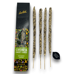 Incense Cedar and Sweet Grass Energy Manifest Sree Vani Power Cedar & Sweet-Grass - Incienso feito a man - 4 varas grosas