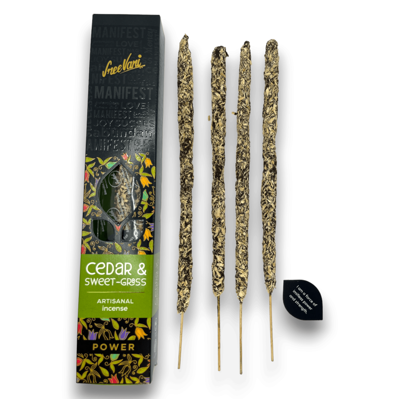 Cedar Incense and Sweet Grass Energy Manifest Sree Vani Power Cedar & Sweet-Grass - Handmade Incense - 4 thick sticks-MANIFEST SREE VANI INCENSES-HOSTENATURA