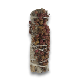 Faisceau de sauge blanche et de graines de Pirul fabriqué au Mexique - Faisceau d'herbe 10 cm