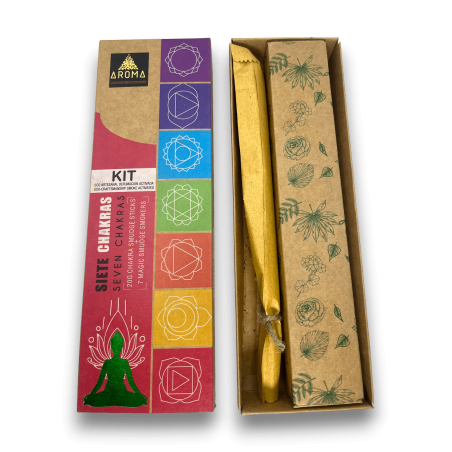 Kit Siete Chakras AROMA 7 Chakras - Barritas de Incienso y 7 bombitas defumación activada Eco Artesanal