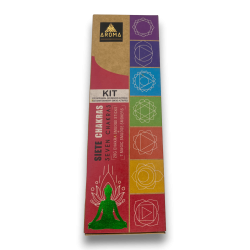 Seven Chakras Kit AROMA 7 Chakras - Intsentsu-makilak eta 7 disfume-bonbilla aktibatuta Eco Artisanal