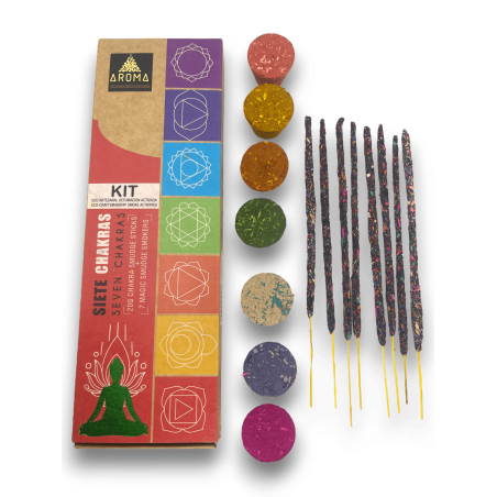 Kit Set Chakras AROMA 7 Chakras - Barretes d'encens i 7 bombetes defumació activada Eco Artesanal