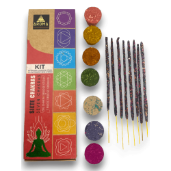 Kit Sete Chakras AROMA 7 Chakras - Bastões de Incenso e 7 Lâmpadas Desfumantes Ativadas Eco Artesanal