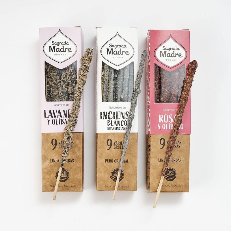 Pack 3 Incense Natural Herbal Line Sagrada Madre: Lavender and Frankincense, White Incense and Roses and Frankincense-SAGRADA MADRE HERBAL INCENSE-HOSTENATURA