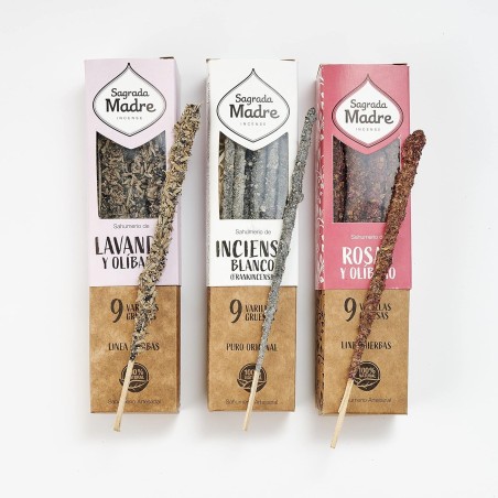 Pack 3 Inciensos Línea Herbal Natural Sagrada Madre: Lavanda y Olíbano, Incienso Blanco y Rosas y Olíbano
