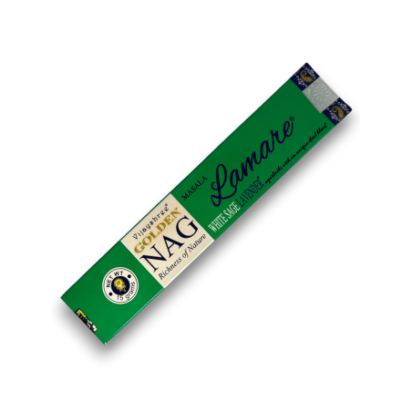 Incienso Lamare Salvia Blanca y Lavanda GOLDEN NAG Lamare White Sage & Lavander Vijayshree Fragance - 1 Cajetilla de 15gr.