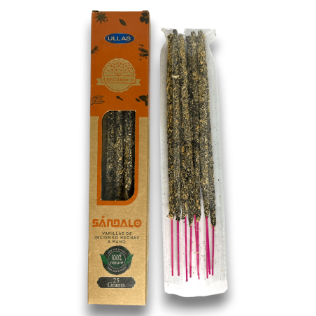 Incienso Ullas de Sándalo - Sandalwood - Hecho a mano - 25gr - Hecho en India - 100% Natural - ULLAS Incienso Orgánico