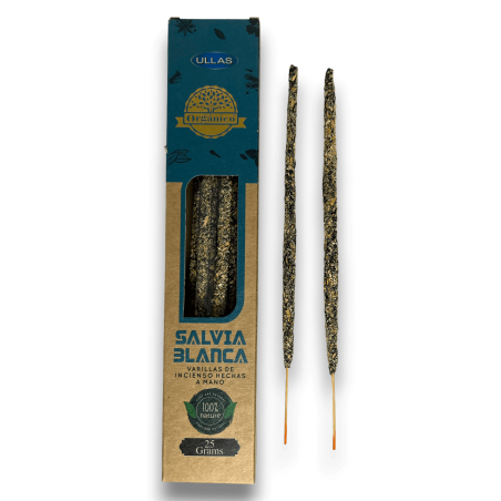 Incenso alla salvia bianca Ullas - Salvia bianca - Fatto a mano - 25gr - Prodotto in India - 100% naturale - Incenso biologico U