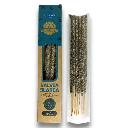 Encens Sauge Blanche Ullas - Sauge Blanche - Fait Main - 25gr - Fabriqué en Inde - 100% Naturel - Encens ULLAS Bio