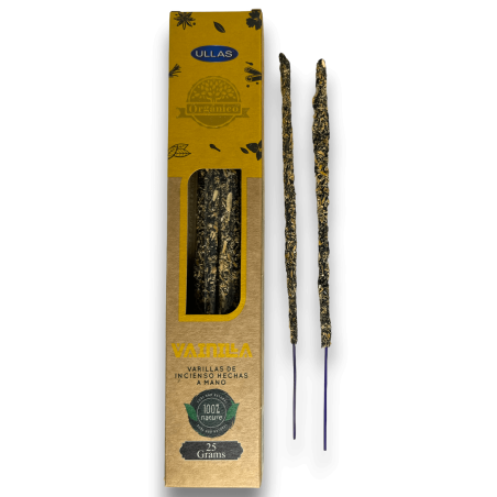 Incienso Ullas de Vainilla - ULLAS - Hecho a mano - 25gr - Hecho en India - 100% Natural - ULLAS Incienso Orgánico