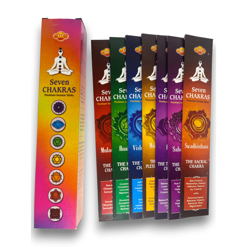 Encens SAC des 7 Chakras - SAC Sept Chakras Pack de 35 bâtons d'encens (7 petits paquets de 5 bâtons)-SAC À ENCENS-HOSTENATURA