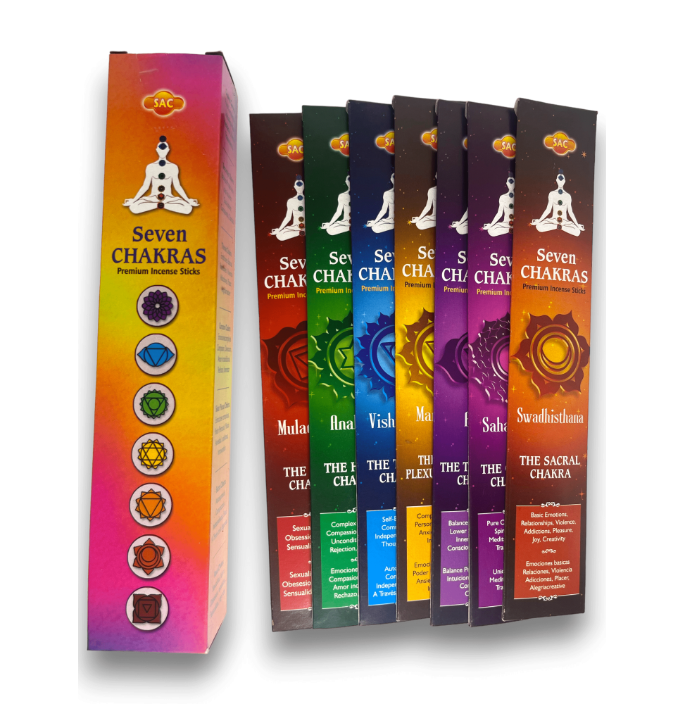 SAC Incense of the 7 Chakras - SAC Seven Chakras Pack med 35 rökelsepinnar (7 små förpackningar med 5 pinnar)-RÖKELSER SAC-HOSTENATURA